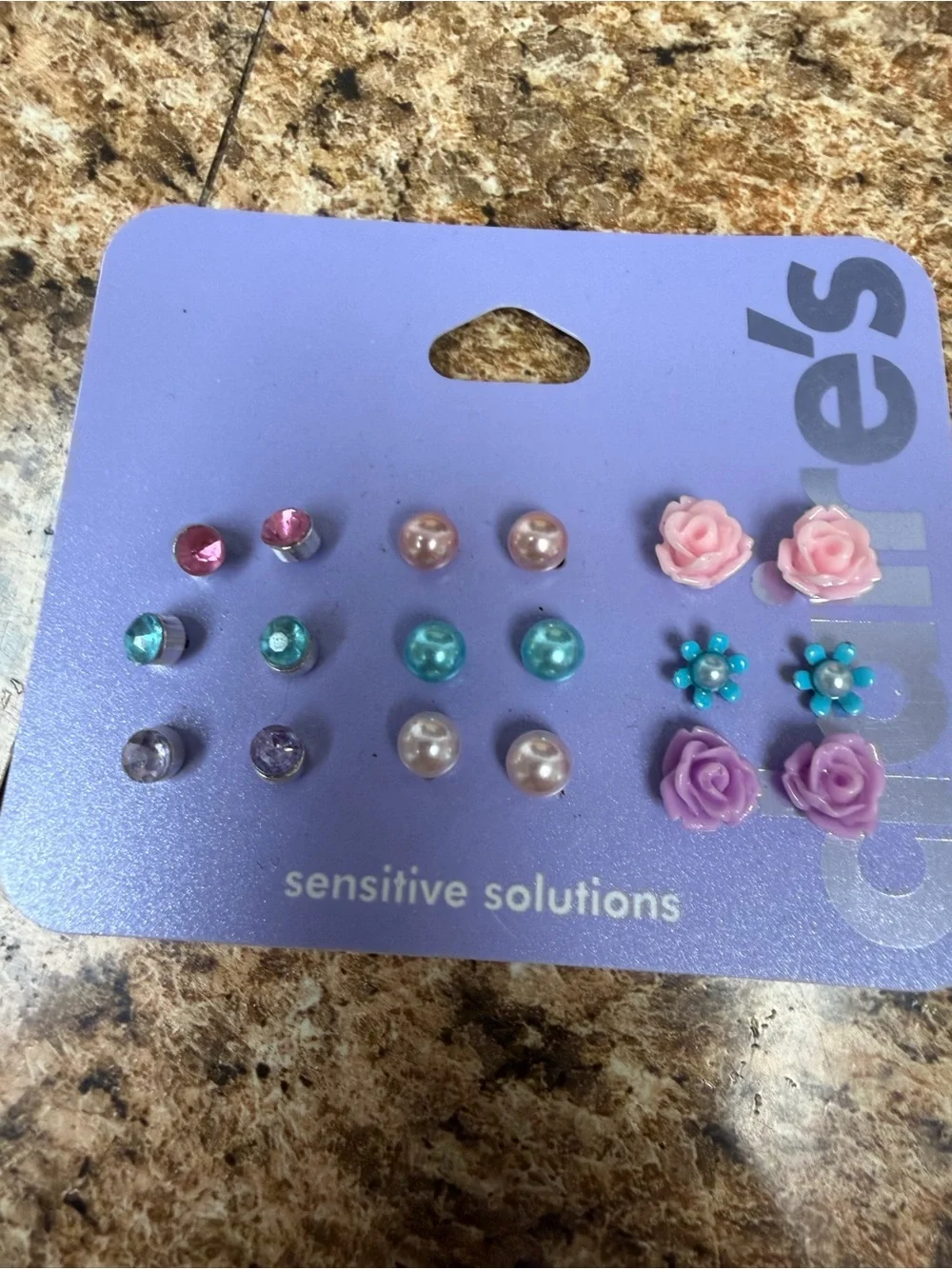 Claire’s Sensitive Solutions 9 Pair Stud Earrings Roses Pearls Rhinestones